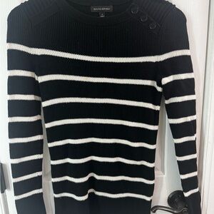 Banana Republic Black Sweater with White Stripe and Button Detail